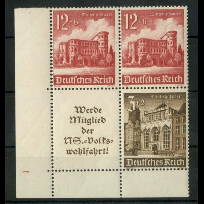 Dt. Reich, W 148 EUL 2, postfrisch, Platten-Nr., Michel-Handbuch 100,- (16963)