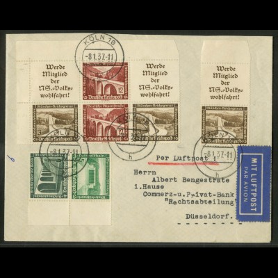 Dt. Reich, W 112 EOL 1 + 3 Zd., Luftpost-Brief, Michel-Handbuch 115,- (17806)