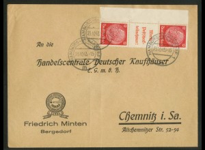 Dt. Reich, S 206 LR, portogerechte Einzelfrankatur, Mi.-Handbuch 160,- (18240)