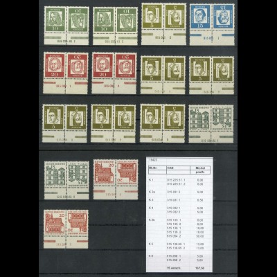 Bund, ex K 1 - K 6 mit 15 versch. HAN, postfrisch, ungefaltet, Mi. 167,- (19423)
