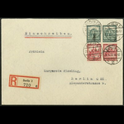 Dt. Reich, S 88 (2), Mehrfachfrankatur auf Orts-R-Brief, Mi. 45,- (19608)