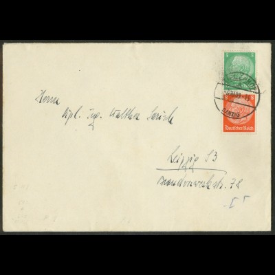 Dt. Reich, S 119, Einzelfrankatur auf Danzig-Brief (20570)