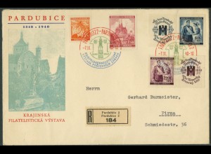 Böhmen + Mähren, WZd 12 + 13, R-Brief, mehrfahrbiger Sonderstempel (20976)