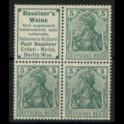 Dt. Reich, S 1.11 im Viererblock, postfrisch, nicht geknickt, Mi. 1100,- (21096)