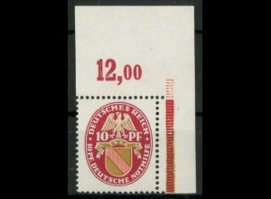 Dt. Reich, 399 Y, mit RWZ "12,00" aus MHB, postfr., Attest, Mi. 1000,- ++(22236)