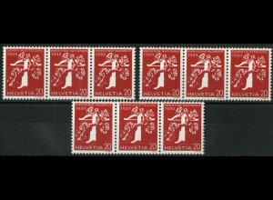 Schweiz, Landesausst., 3 rote Zd. mit Kontroll-Nr., postfrisch, Mi. 165,-(23131)