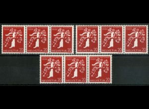 Schweiz, Landesausst., 3 rote Zd. mit Kontroll-Nr., postfrisch, Mi. 165,-(23132)