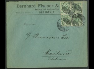 Dt. Reich, 46 (4), portogerechte Mehrfachfr. auf Auslands-Brief, Italien(23544) 
