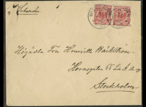 Dt. Reich, 47 (2), portoger. Mehrfachfr. auf Auslands-Brief, Schweden (23546) 