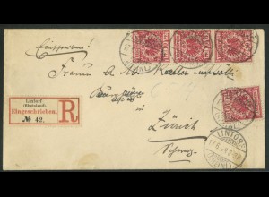 Dt. Reich, 47 (4), portoger. Mehrfachfr. auf Auslands-R-Brief, Schweiz (23551) 