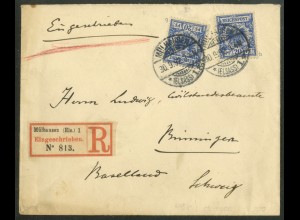 Dt. Reich, 48 b (2), portoger. Mehrfachfr., Ausl.-R-Brief, gepr. Schweiz(23552) 