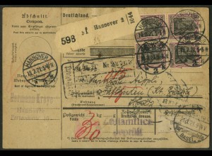 Dt. Reich, 91 II (16), portoger. Mehrfachfr., Ausl.-Paketkarte, Schweiz (23561) 