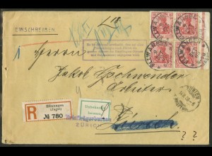 Dt. Reich, 86 I (4), portoger. Mehrfachfr., Auslands-R-Brief, Schweiz (23563) 